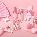 14 Pcs Small Travel Makeup Brush Set Portable Pink Make up Brushes with Case,5 Pcs Makeup Sponge,Valentine's Day Gift,Mother's Day Gift for Foundation Powder Concealers Eye Shadows(Pink)