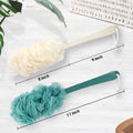 Lot de 2 brosses à dos pour douche, brosse de douche en éponge luffa PIPUHA exfoliante pour le corps avec long manche, luffa sur un bâton pour hommes et femmes, accessoires de bain pour brosses pour le corps (bleu et blanc)