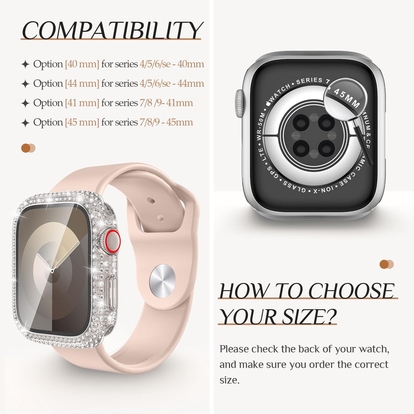 Goton 2-in-1 Waterproof Bling Case Compatible for Apple Watch Screen Protector 40mm 41mm 42mm 44mm 45mm 46mm Ultra 49mm Series 10 9 8 7 6 5 4 SE 2, iWatch Glitter Rhinestone Face Cover Accessories