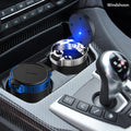 Cenicero para coche Windshoon con tapa, cenicero portátil para coche, cenicero desmontable de acero inoxidable sin humo con luz LED azul, resistente al viento para viajes en coche, mini bote de basura para coche (paquete de 1 azul)