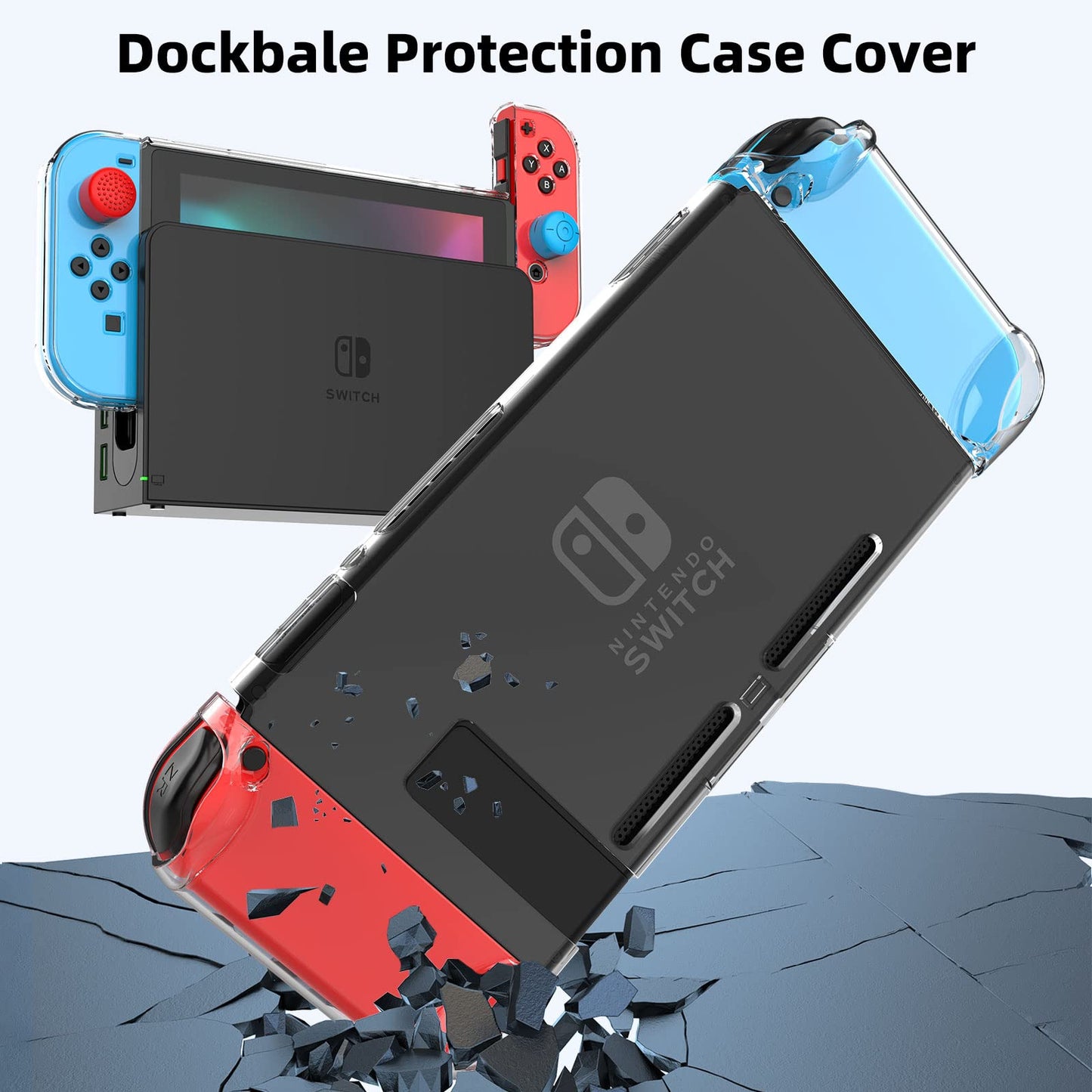 HEYSTOP Switch Case Compatible with Nintendo Switch, 9 in 1 Switch Accessories kit with Carrying Case, Dockable Protective Case, HD Screen Protector and 6pcs Thumb Grips Caps