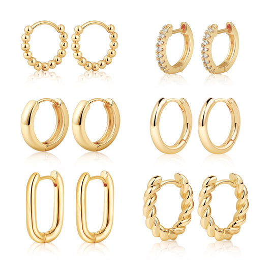 MIDEEO Lot de boucles d'oreilles créoles épaisses en or/argent pour femme, plaquées or 14 carats, boucles d'oreilles créoles torsadées, hypoallergéniques, épaisses, ouvertes, légères, bijoux pour cadeaux