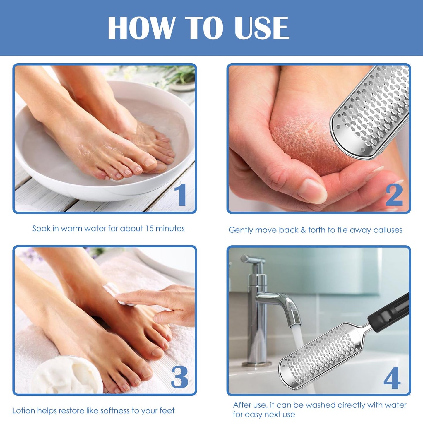 Professional Foot Files,Colossal Stainless Steel Detachable Foot Scrubber, Foot Scrub Supplies, Professional Pedicure Tools Washable and Reusable