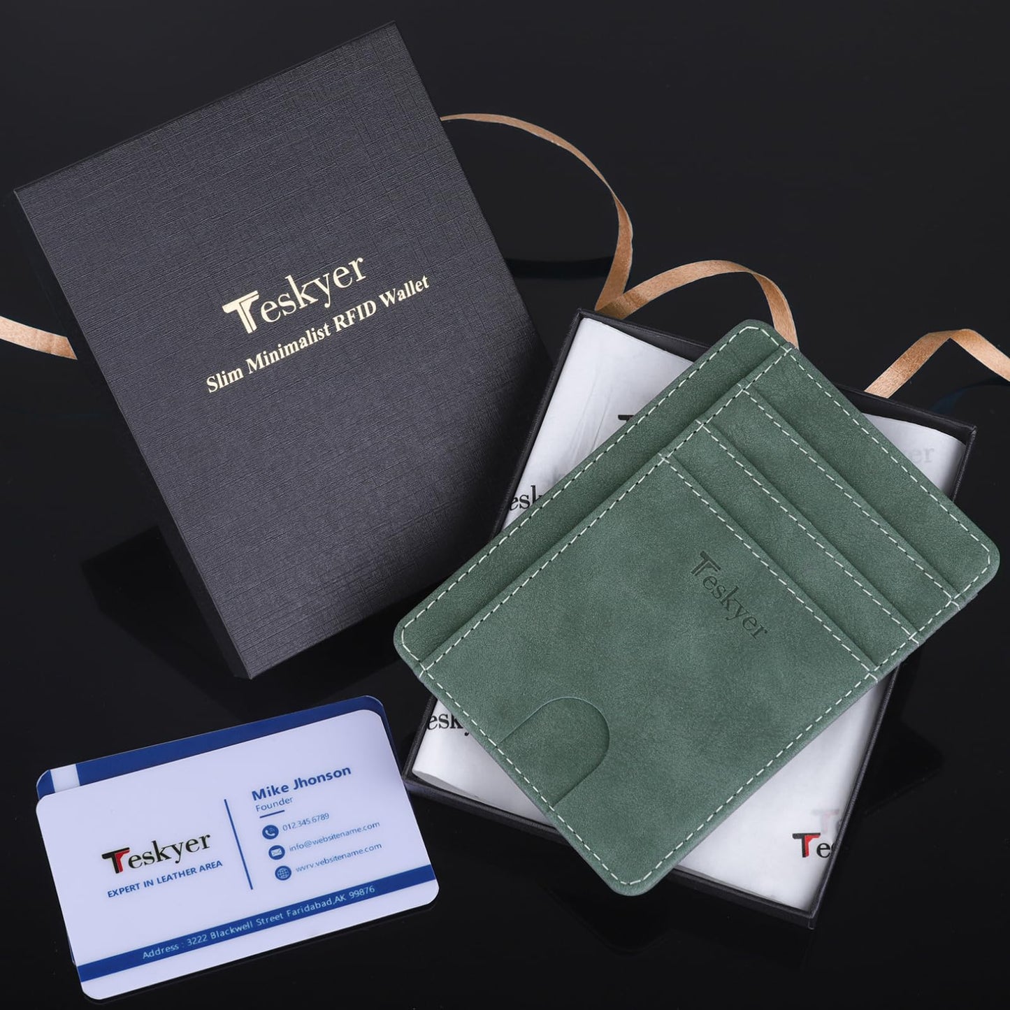 Teskyer Slim Wallet for Men, Minimalist Front Pocket RFID Blocking Leather Wallet Credit Card Holder for Men & Women