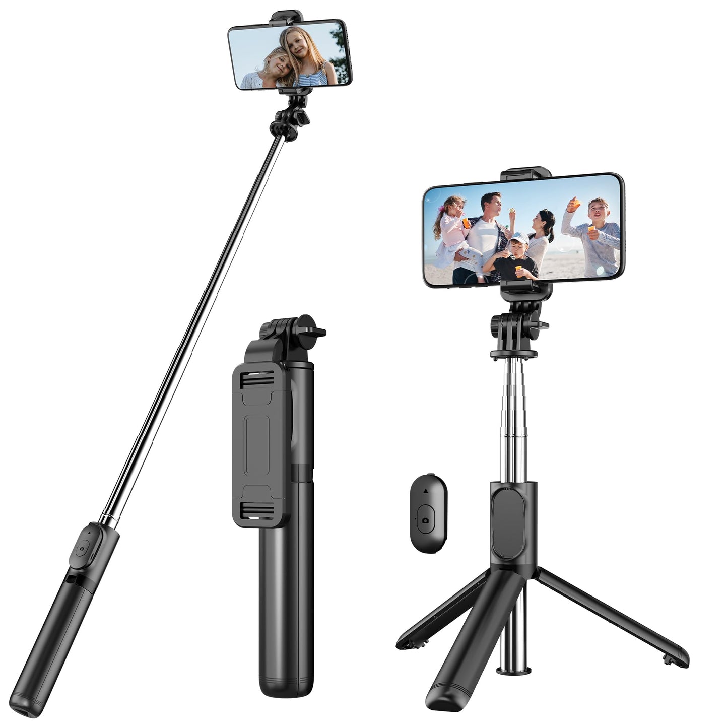 Trípode para selfies con control remoto inalámbrico desmontable, 4 en 1, extensible, portátil y soporte para teléfono compatible con GoPro, iPhone/Samsung/Huawei