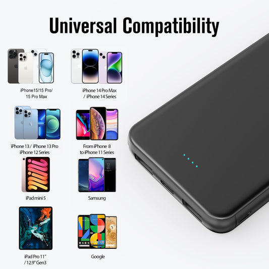 VANYUST Portable Charger Power Bank, 15W Fast Charging 10000mAh External Power Bank, USB-C in&Out Battery Pack Compatible with iPhone 15/14/13/12 Series, Andriod Phone and HeatVest, Black