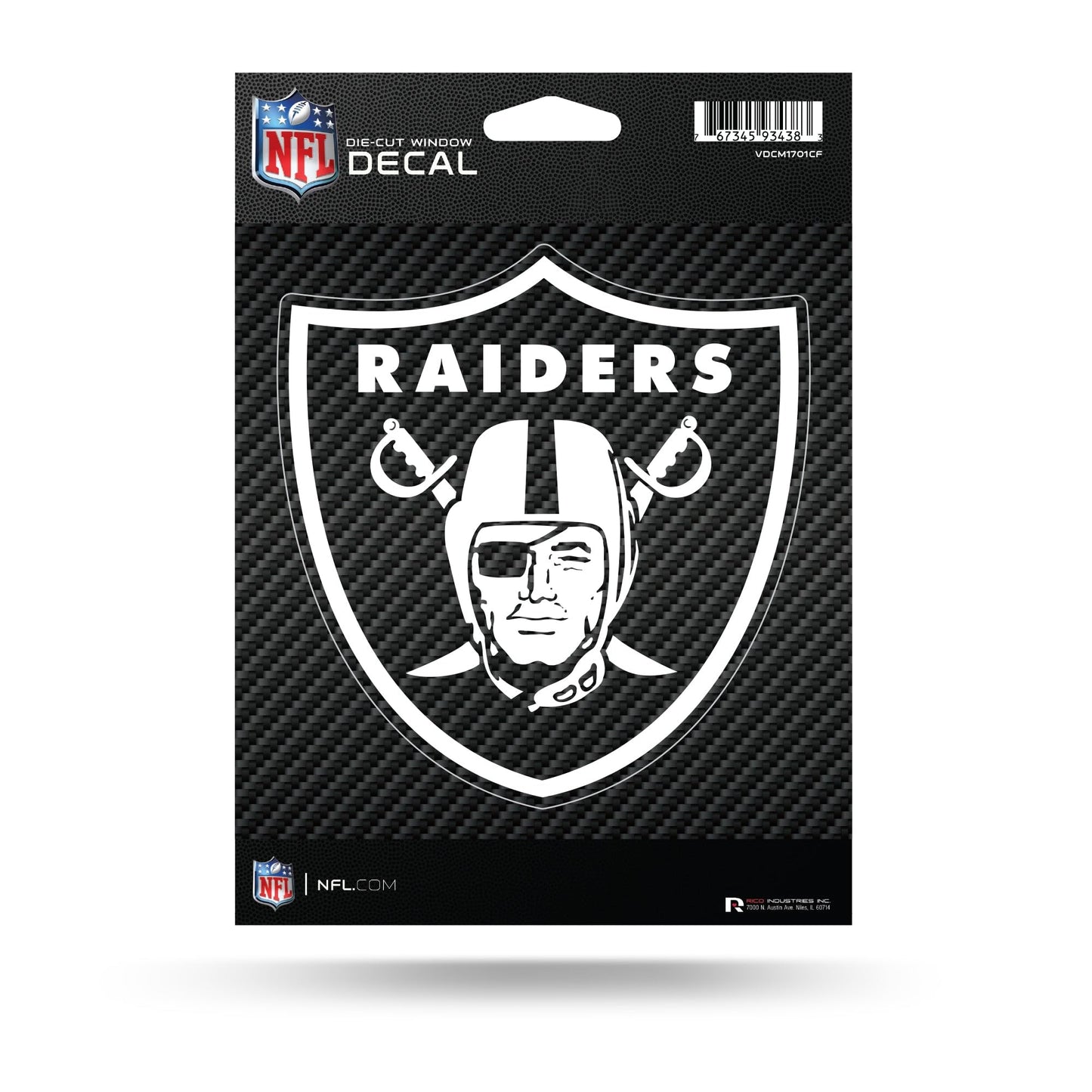 Calcomanía troquelada de vinilo de fibra de carbono de 5" x 7" de los Raiders de Las Vegas de la NFL de Rico Industries: accesorio para el automóvil, el camión y el hogar