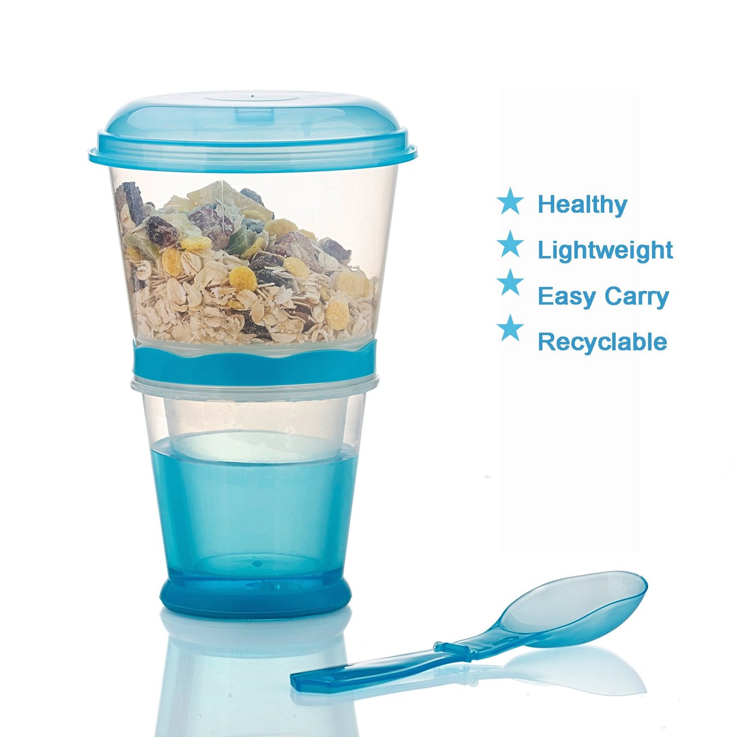 Vasos para cereales para llevar de INOGIH Vaso portátil para desayuno Vaso para cereales para llevar con cuchara (azul)