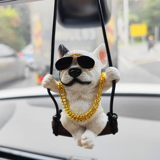 Swinging Dog Car Hanging Ornament, Car Mirror Hanging Accessories, Cute Bulldog Car Accessories for Women/Men Car Decor Charm Rear View Mirror Accessories, Small Gifts