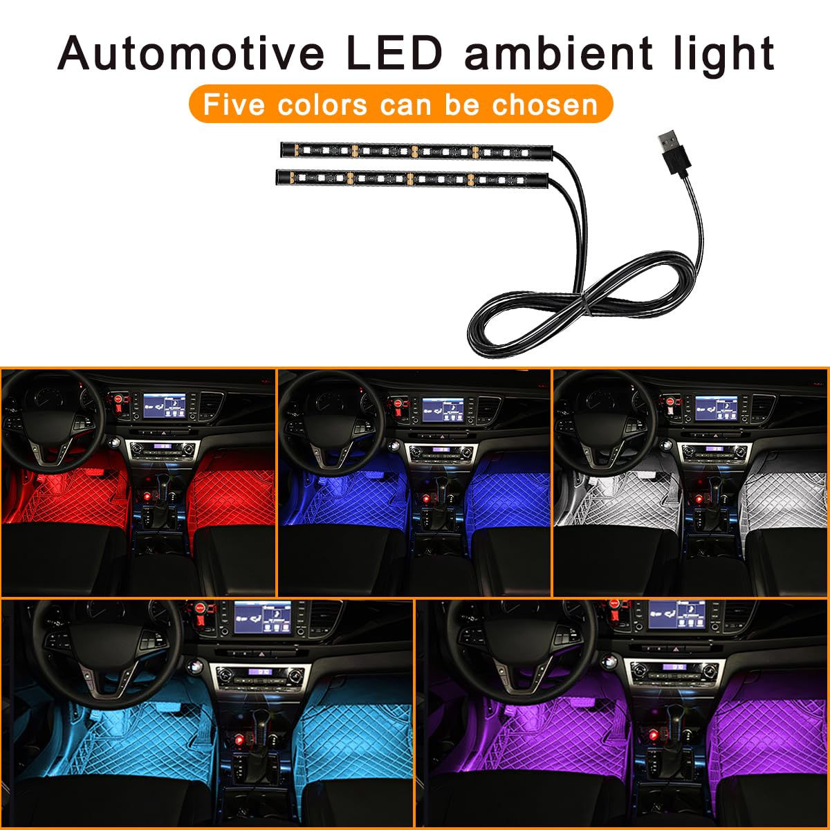 Tira de luces LED para coche Mandark, 24 LED RGB de neón para interior de vehículo, luz ambiental nocturna para debajo del tablero con puerto USB de 12 V, accesorio universal para SUV, sedán, camión (rojo)