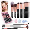 Makeup Brushes with Case, 20PCs Travel Makeup Brush Set, Foundation Concealer Blush Eyeshadow Brush Set Contour Powder Eyebrow Eyelash Brush Kit with Led Light Mirror Holder & 2 Powder Puff-Rose Gold