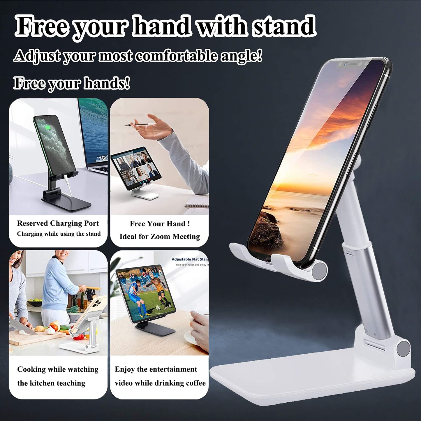 Meetuo 2 Pcs Cell Phone Stand, Adjustable Angle Height Phone Stand for Desk, Fully Foldable/Portable Phone Holder, Compatible for iPhone 16/15/14/13/12/Smartphones