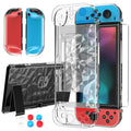 Case Compatible with Nintendo Switch with Protective Film, Transparent Protective Case for Nintendo Switch with Switch Protective Film and Grip Cover Case, Shock Absorption and AntiScratch