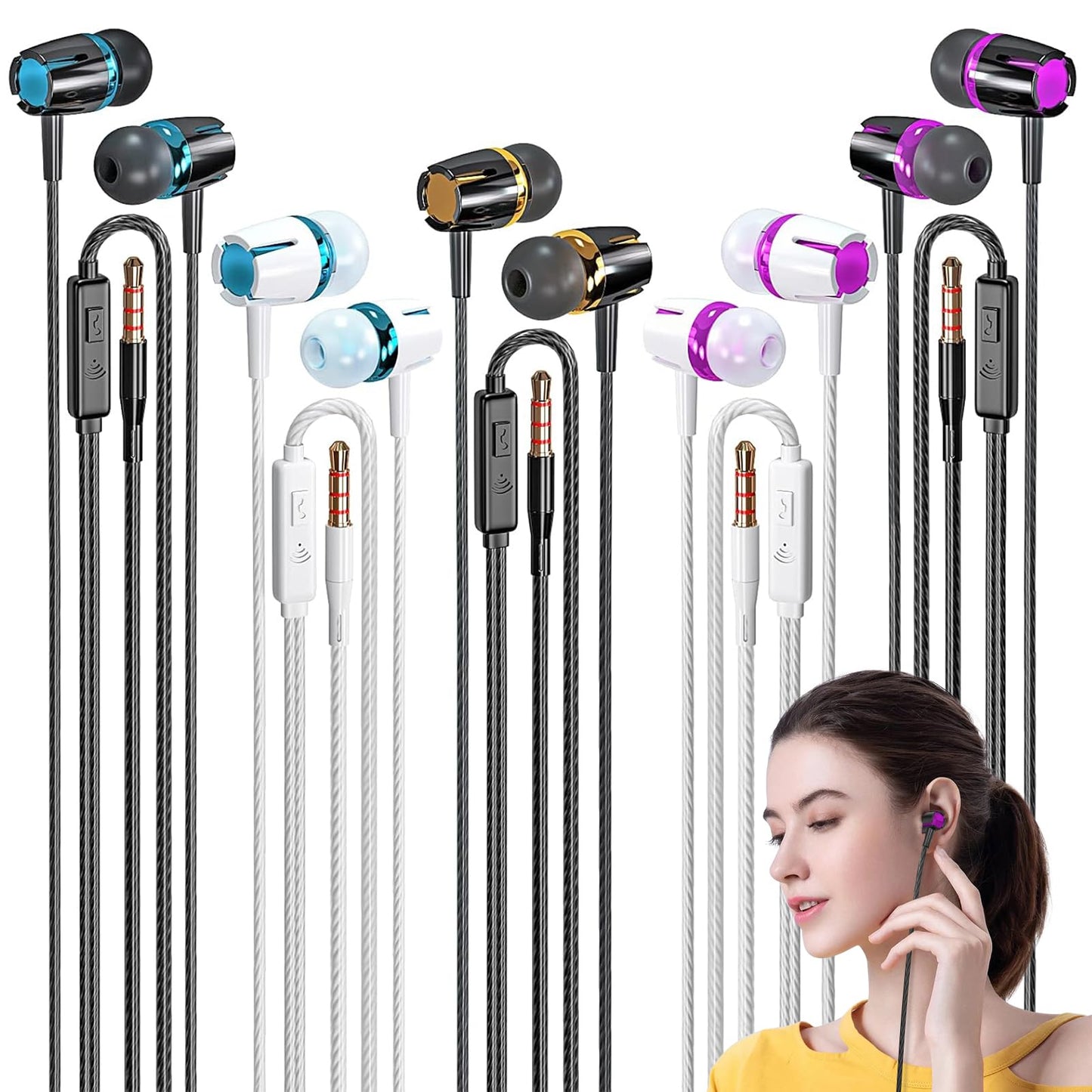 Rayleigh Wired Earbuds 5 Pack, Earbuds Headphones with Microphone, Earphones with Heavy Bass Stereo Noise Blocking, Compatible with iPhone, with iPad and Android Devices, MP3, Fits All 3.5mm Devices