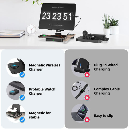 Charging Station for Apple Multiple Devices, Wireless Charger 3 in 1 for iPhone 16/15/14/13/12 Series, AirPods Pro 2, iPad Stand, Watch Charger for iWatch Series 10/9/8/7, Multi Charger Station