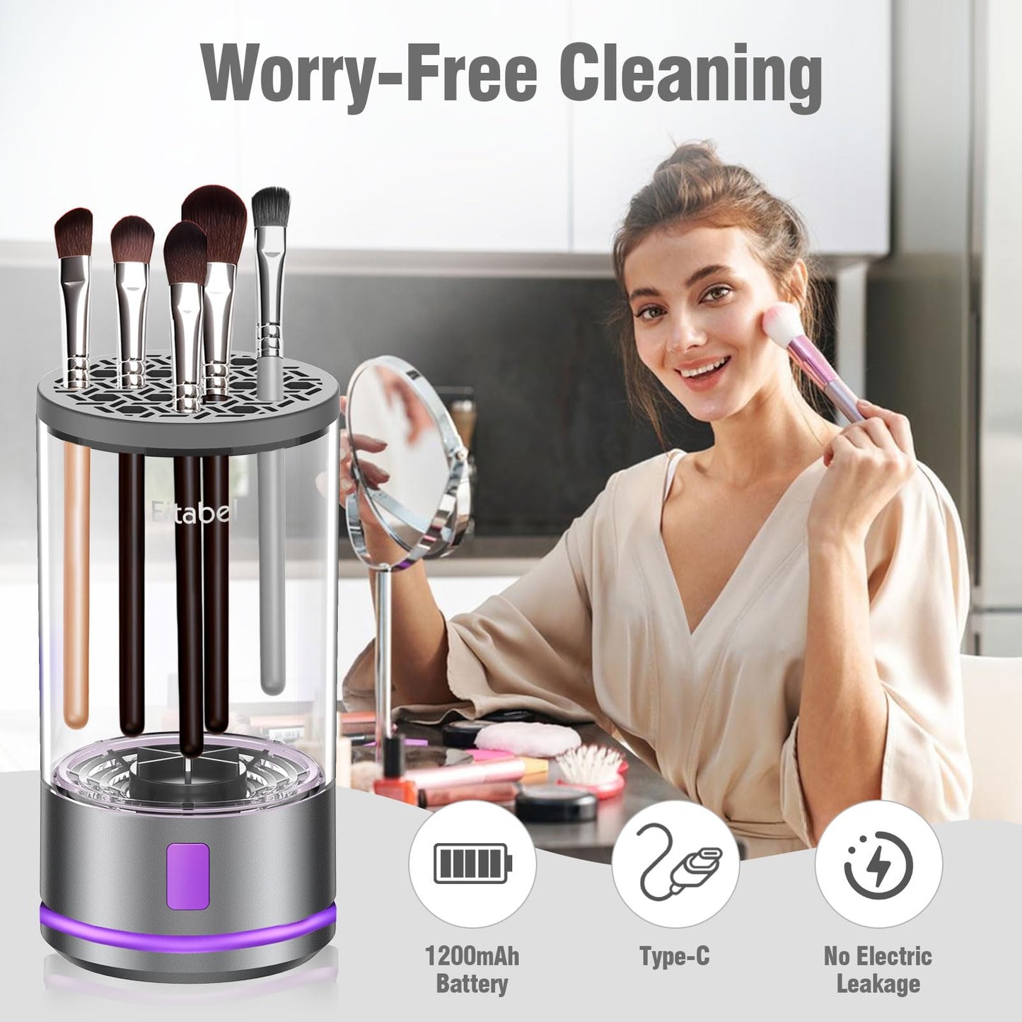 Electric Makeup Brush Cleaner Machine, 4100 RPM Make up Brush Cleaning with 1200 mAh Rechargeable Battery, Automatic Makeup Brush Cleaner with Mat For All Size Cosmetic Brushes and Sponges