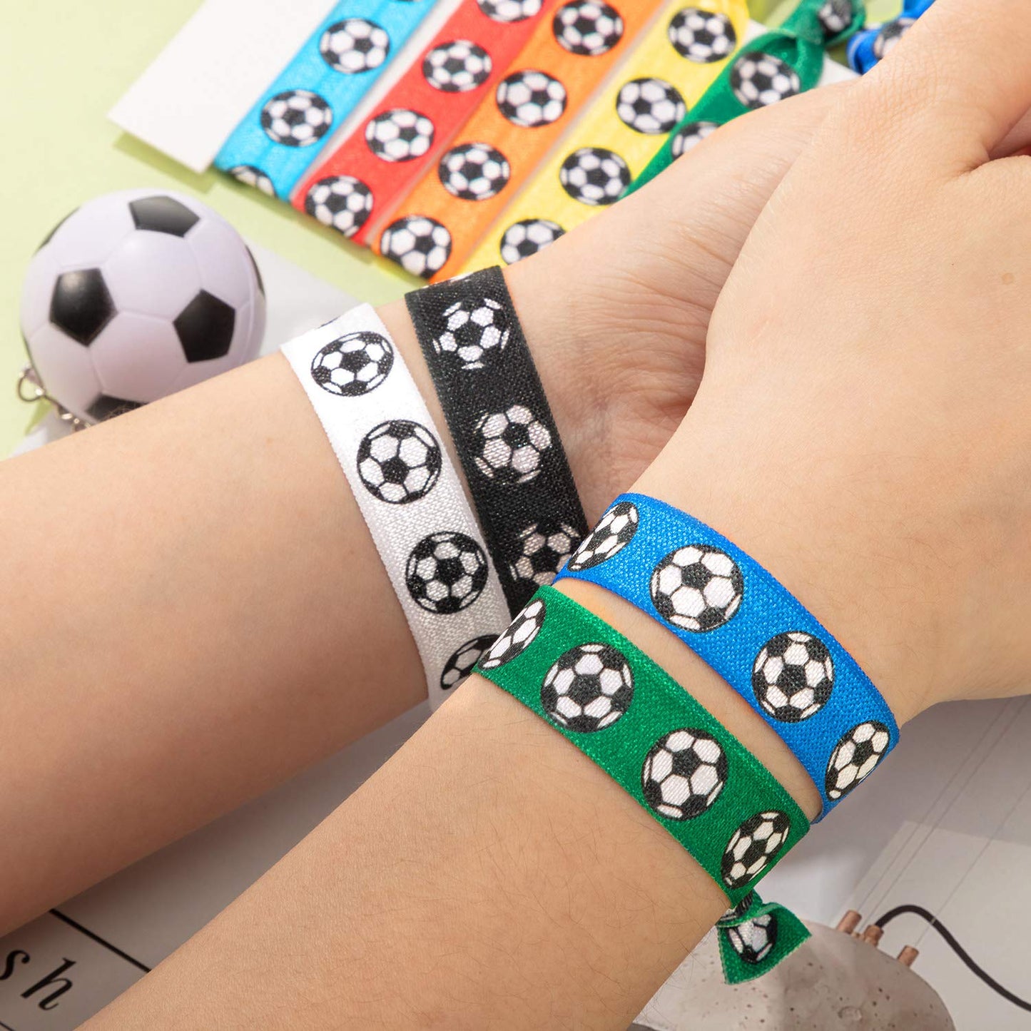 20 Pieces Soccer Hair Ties Football Hair Bands Accessories No Crease Ribbon Soccer Ponytail Holders