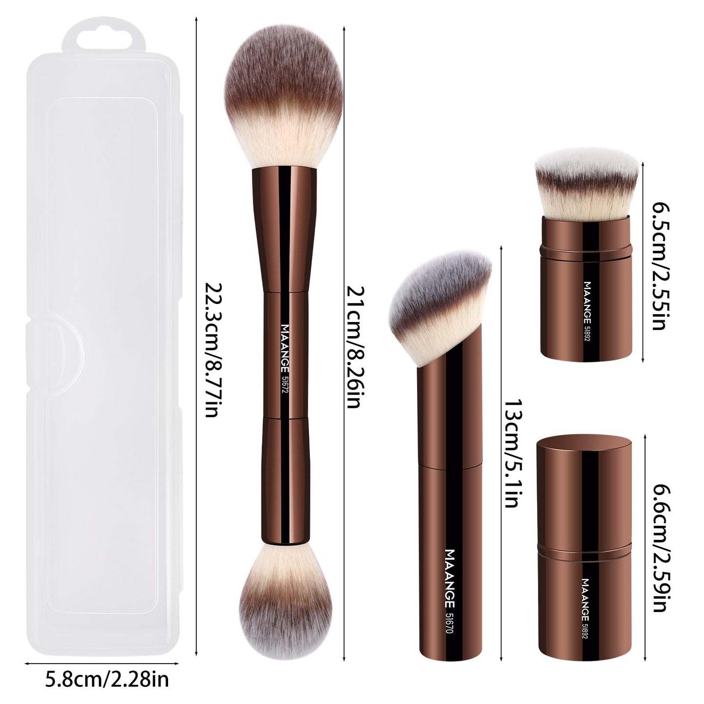 MAANGE 3 PCS Foundation Makeup Brush Set, Double-ended Kabuki Brush Contour Brush for Liquid Powder Concealer Cream Cosmetics Blending Blush Buffing Face Makeup Tools (Coffee)