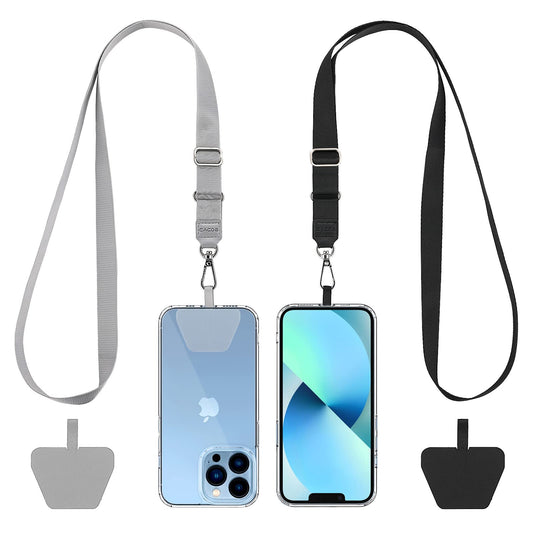 CACOE Phone Lanyard 2 Pack-2× Adjustable Neck Strap,2× Phone Patches,Universal Cell Phone Multifuctional Patch Lanyards Compatible with Most Smartphones(Black+Gray)