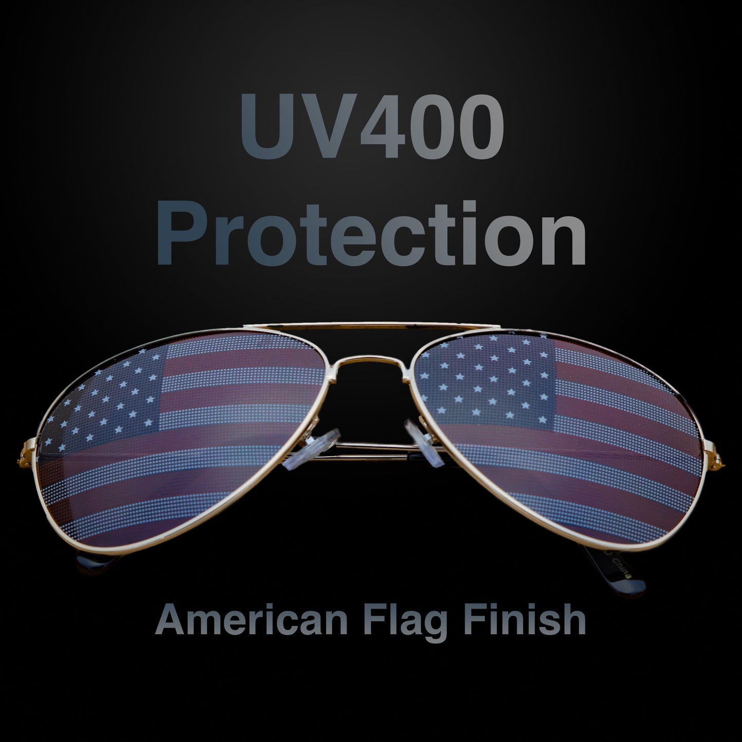 Lunettes de soleil décoratives fantaisie Goson American Flag Mirror Aviator (dorées)