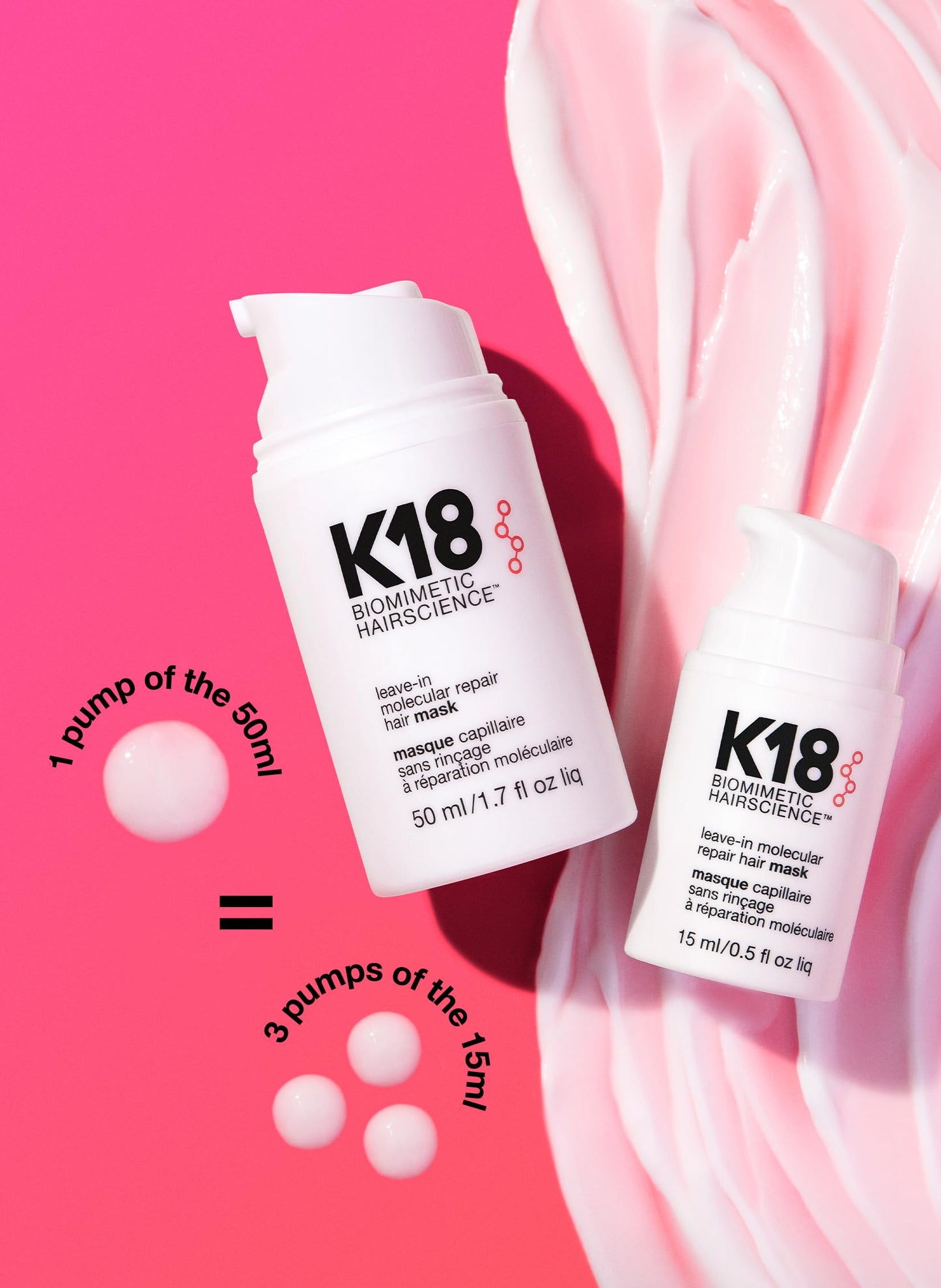 K18 Mini Leave-In Molecular Hair Mask, Repairs Dry or Damaged Hair, Reverse Hair Damage from Bleach, Color, Chemical Services & Heat