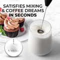 Zulay Kitchen Powerful Milk Frother Wand With 2 Duracell Batteries - Ultra Fast Handheld Drink Mixer - Electric Whisk Foam Maker for Coffee, Lattes, Cappuccino, Matcha, Hot Chocolate & Creamer - Black