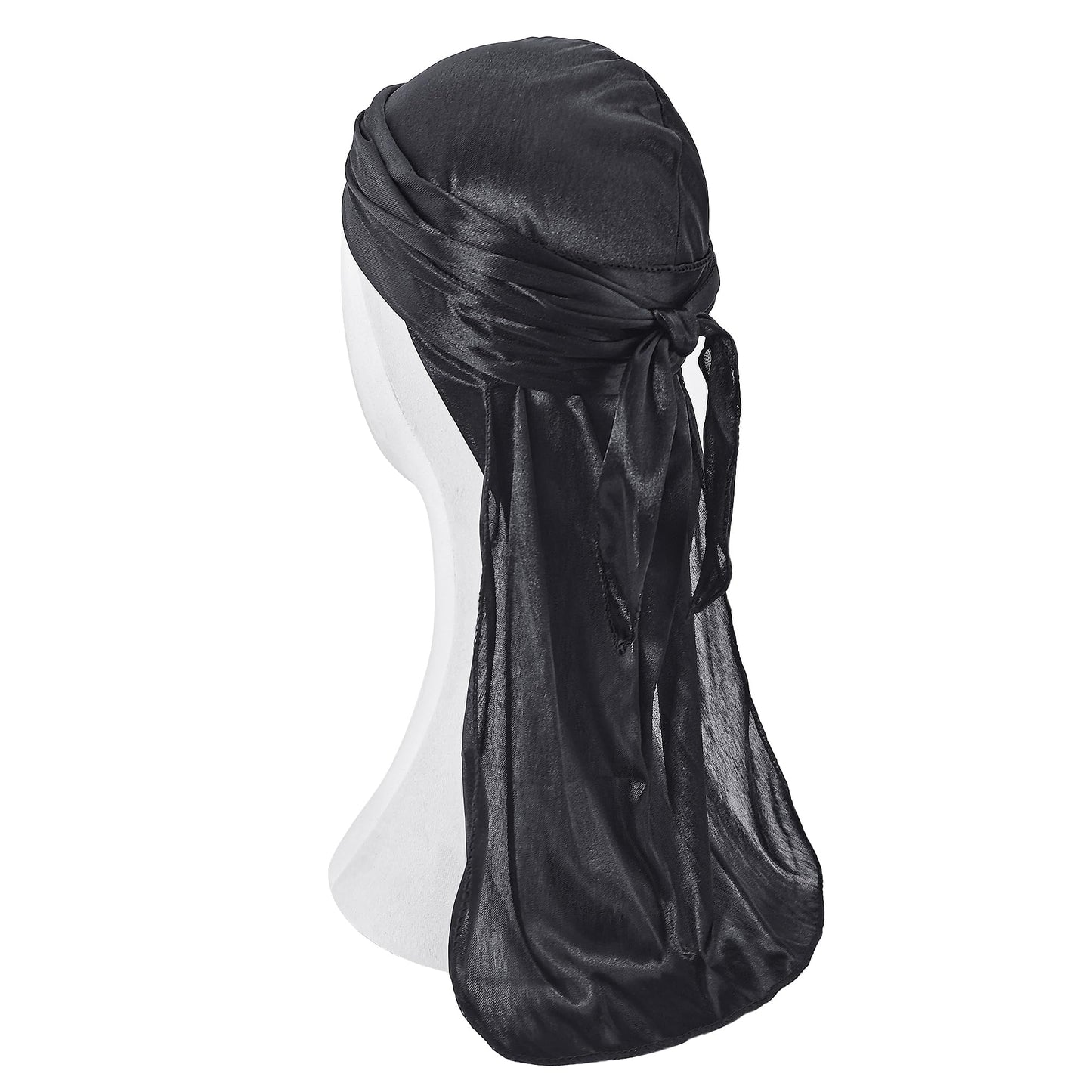 Medsuo Black Silky Durag Cap Head Wrap Ultra-Soft Breathable Wrinkle Free Satin Durag for 360 Waves, Braids, Locs, Wide Long Tail Doo Rag Premium Silk Du Rag for Men and Women