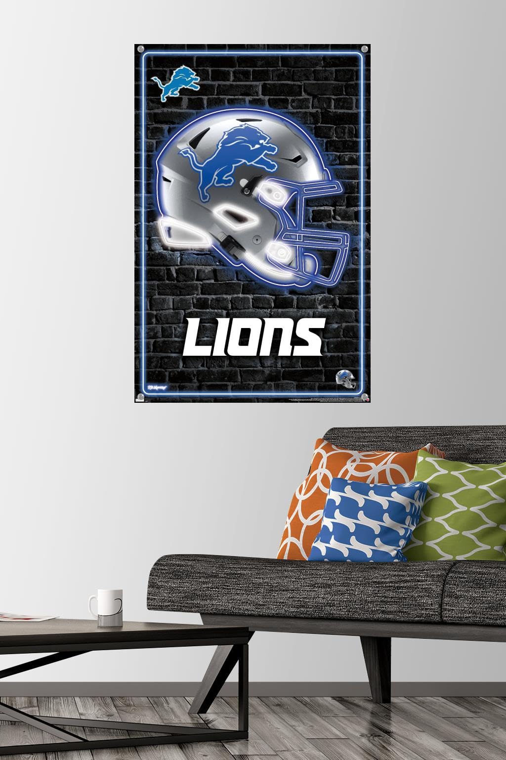 Affiche murale Trends International NFL Detroit Lions - Casque néon 23, 22,37" x 34,00", ensemble affiche et punaise