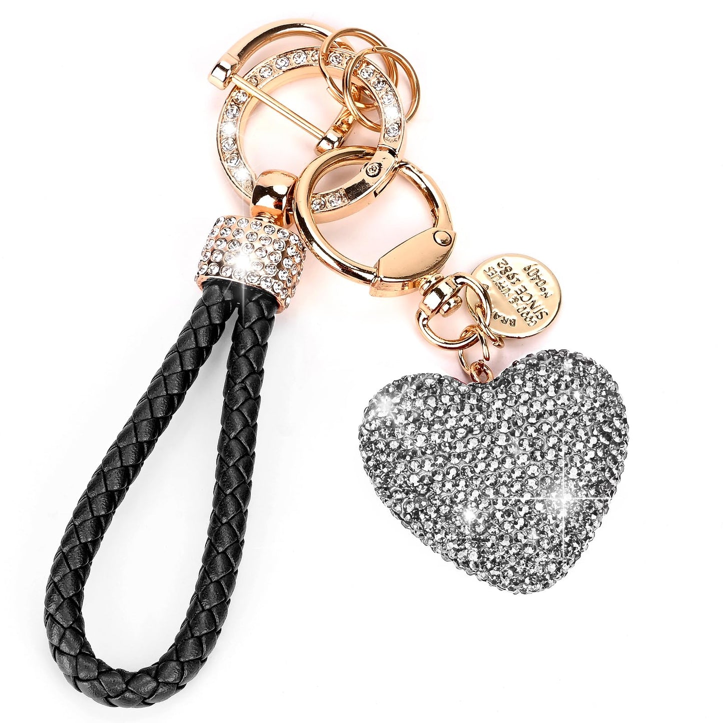 Porte-clés de voiture pour femme avec strass en forme de cœur Bling Girl Cute Keychain pour Noël, cadeau personnalisé (A-Noir)