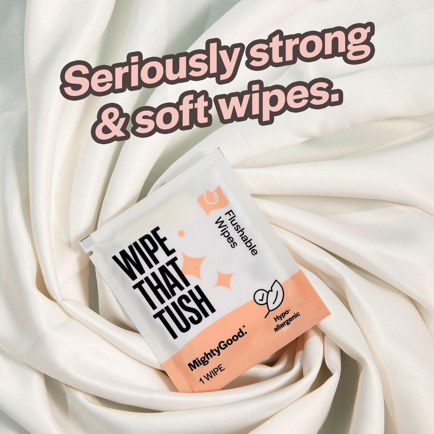 MightyGood. Wipe That Tush On-The-Go Flushable Wet Wipes - 1 Pack, 30 Wipes - Individually Wrapped Extra-Large Wipes with Aloe - Hypoallergenic & Unscented - Septic and Sewer Safe