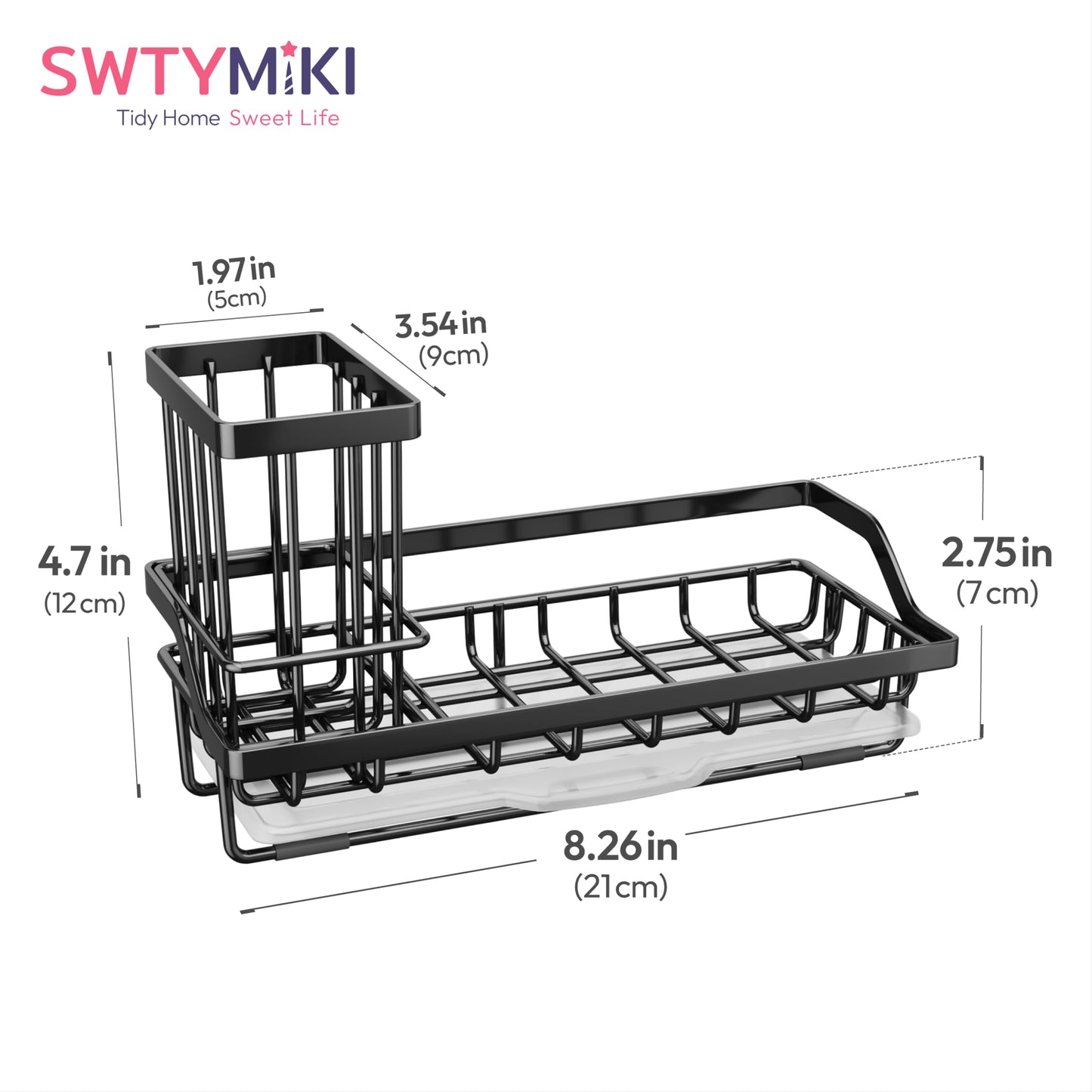 SWTYMIKI - Organizador de fregadero con soporte para esponjas y jabones para platos, acero inoxidable, color negro