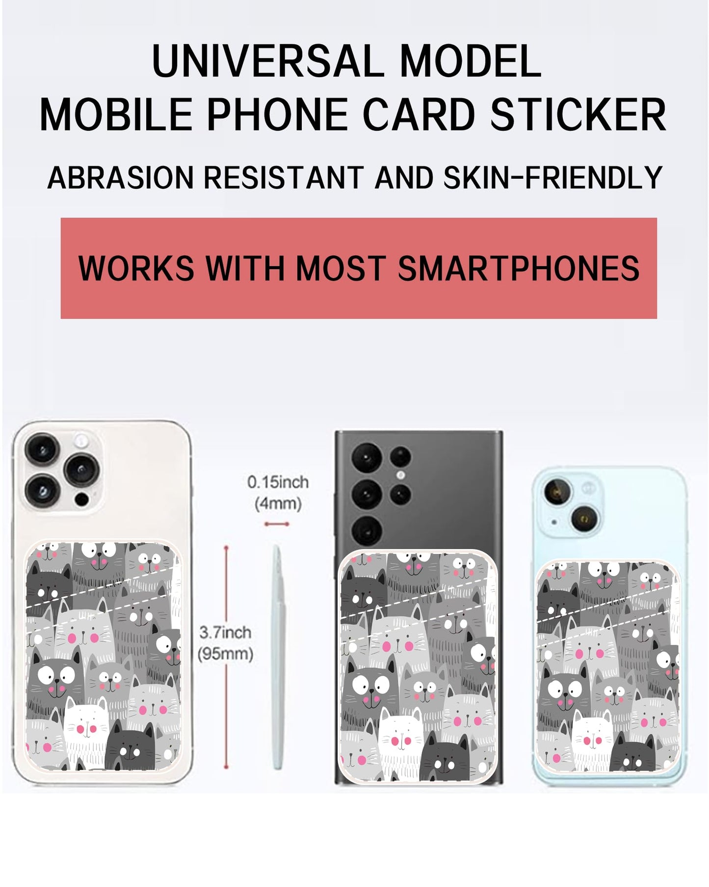 AOHRO Phone Card Holder, Dual Pocket Leather Phone Wallet Adhesive Stick On, Cute Card Holder, Credit Card Holder for Phone Case Compatible with Most Phone Grey Cute Cats