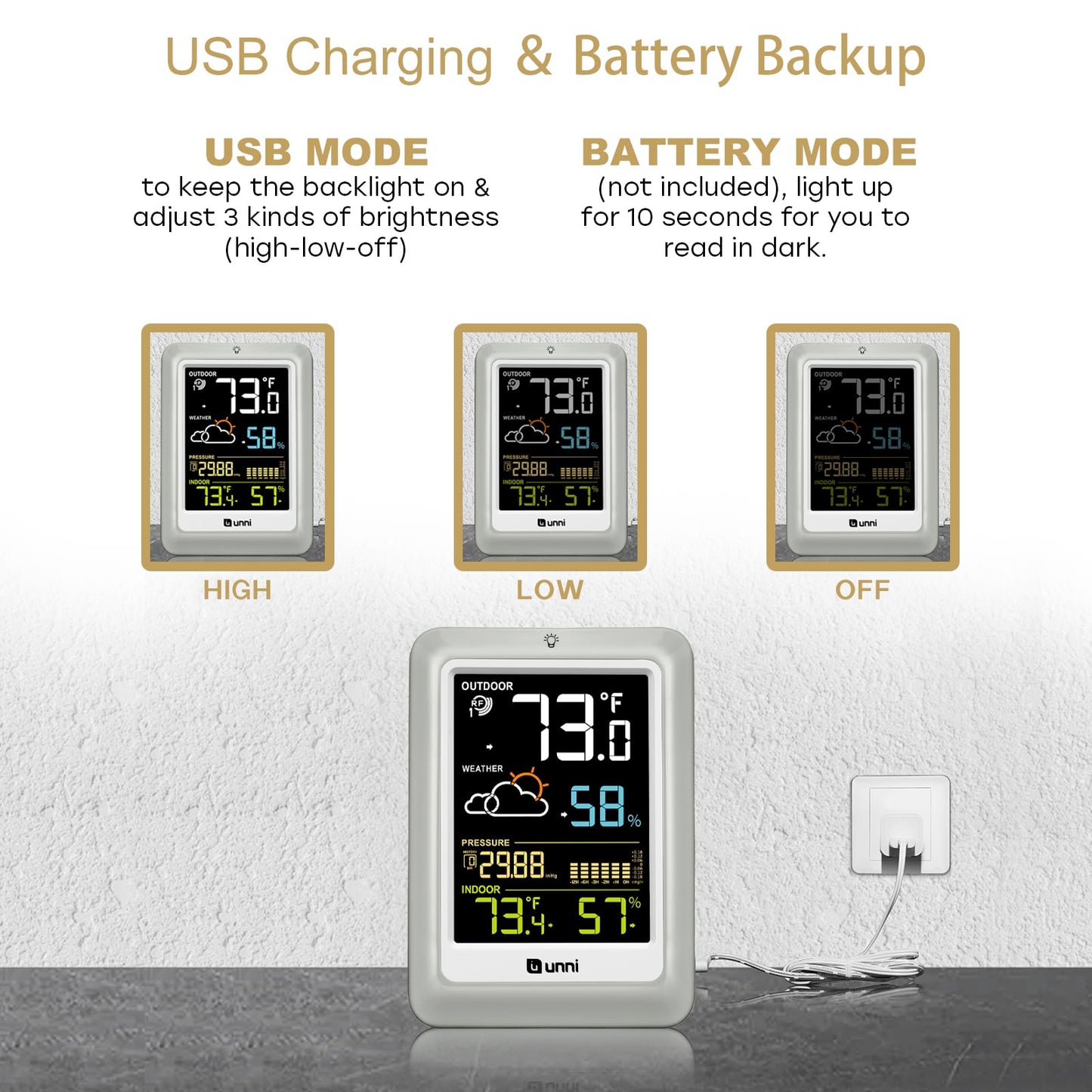 Wireless Weather Stations, with 330ft Range Sensor and Adjustable Backlight Inside Outside Monitor (Colorful)