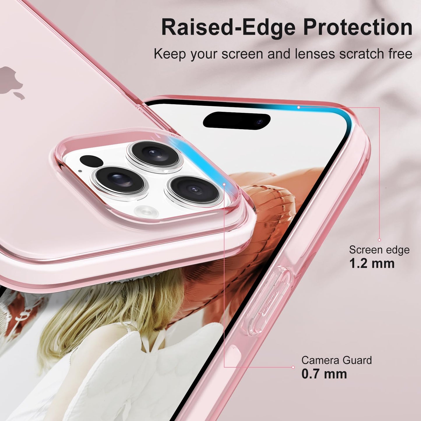 Funda para iPhone 15 Pro Max, color rosa, bonita y femenina, transparente, para mujeres y niñas, de grado militar, a prueba de caídas, a prueba de golpes, delgada y protectora (rosa)