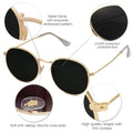 SOJOS Small Round Polarized Sunglasses for Women Men Classic Vintage Retro Shades UV400 SJ1014, Gold/Grey