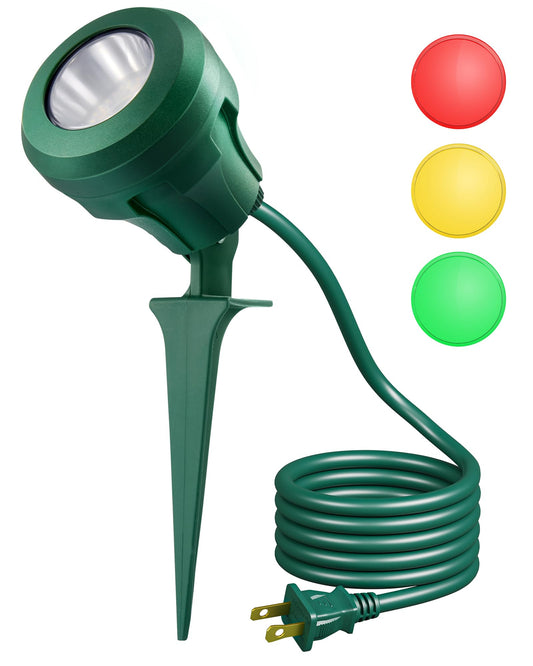 DEWENWILS Projecteur d'extérieur 120 V, projecteur LED étanche 400 lm avec 3 lentilles supplémentaires (rouge, jaune, vert), éclairage paysager pour les vacances, les arbres, rallonge de 5 pieds, homologué UL