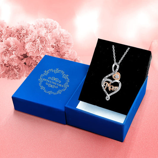 Cadeaux de Noël BFF&amp;LICORN pour maman, colliers en argent sterling avec cœur infini pour femme et épouse, bijoux d'anniversaire pour la fête des mères pour maman de la part de sa fille et de son fils