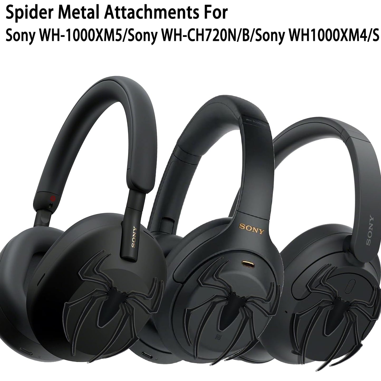 MORWLAT Spider Metal Attachments for Sony WH-1000XM5/Sony WH-CH720N/B/Sony WH1000XM4/S,Fashion Headphone Accessories for Men Women (Black)