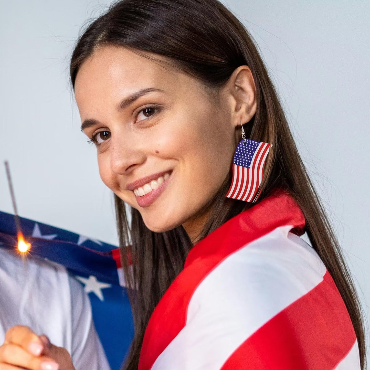 Turandoss 4th of July Patriotic Earrings for Women, American Flag Earrings Cute Leather Dangle Flag Earrings Handmade Independence Day Earrings for Women Jewelry Gifts