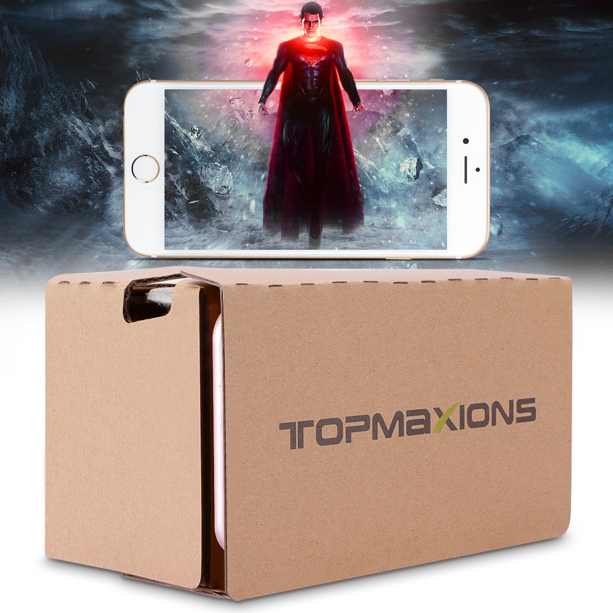 Google Cardboard, casco de realidad virtual 3D VR de Topmaxions, para películas y juegos en 3D, compatible con Android y Apple, máquina de hasta 6 pulgadas de fácil instalación