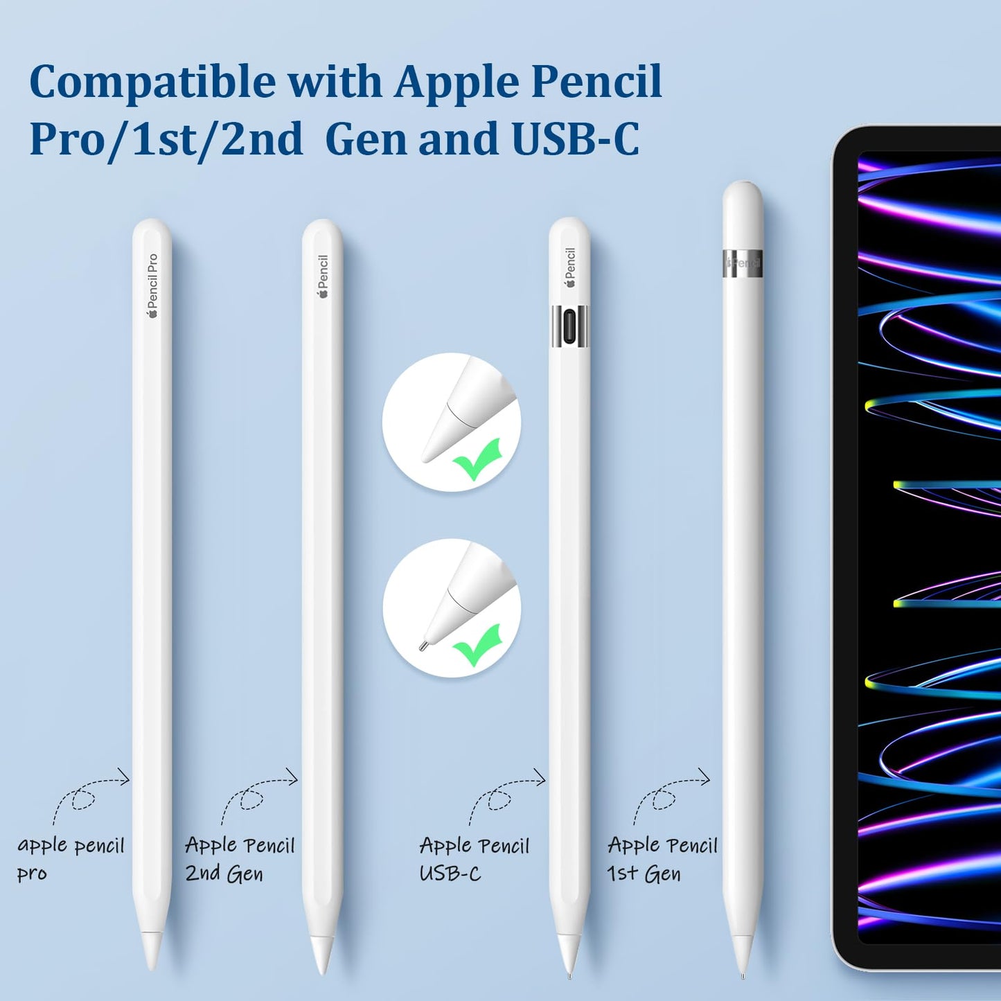 Replacement Tips for Apple Pencil 2nd Gen/1st Gen/USB-C/Apple Pencil Pro,No Wear Out Apple Pencil Tips,Metal Pencil Nibs for Precise Control-Pen Like 0.78mm Longer Tips for iPad Pencil-(4 Pack)