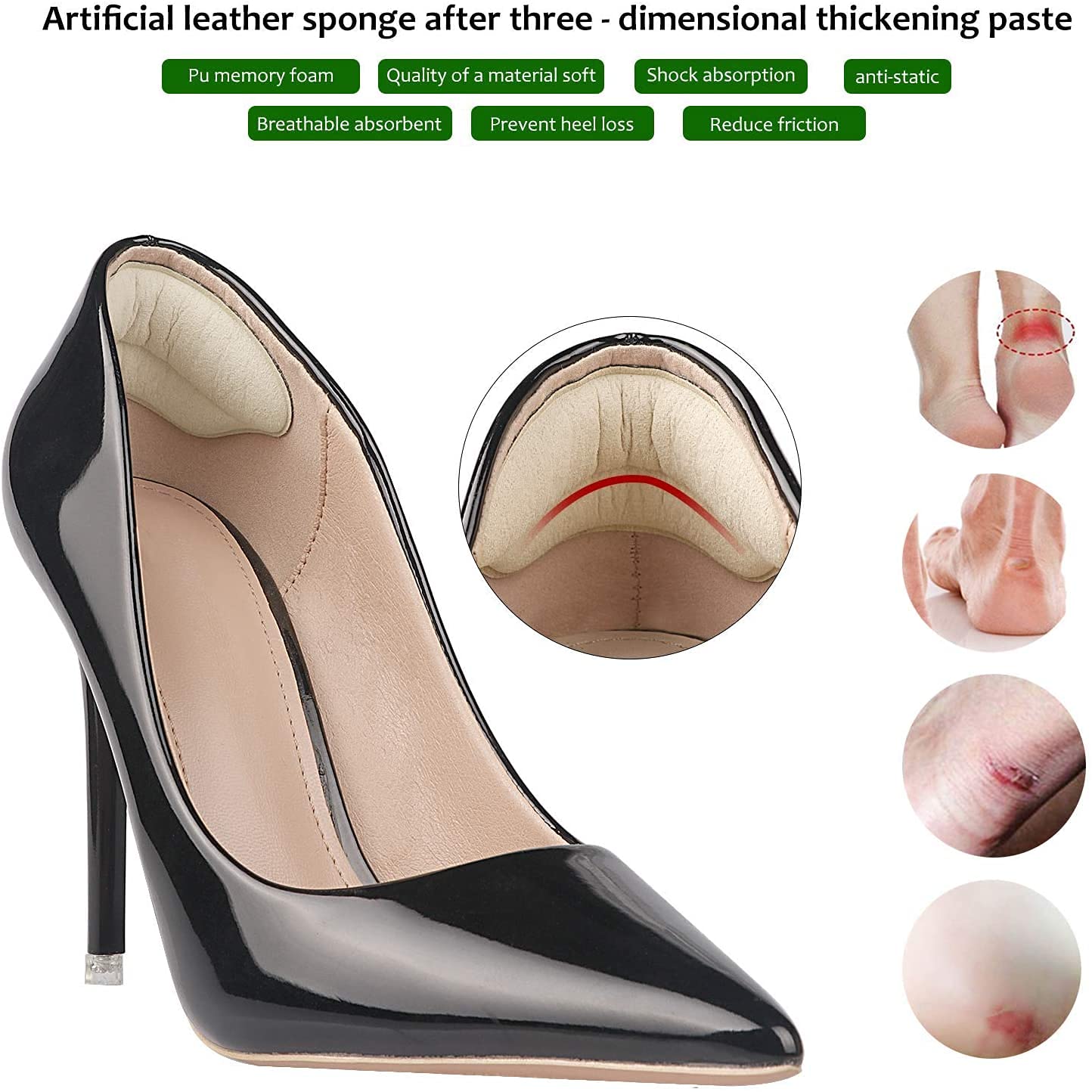 Heel Grips Liner, Cushions Heel Pads Insert Prevent Too Big, Slipping, Blisters, Filler for Loose Shoe Fit ((Black))