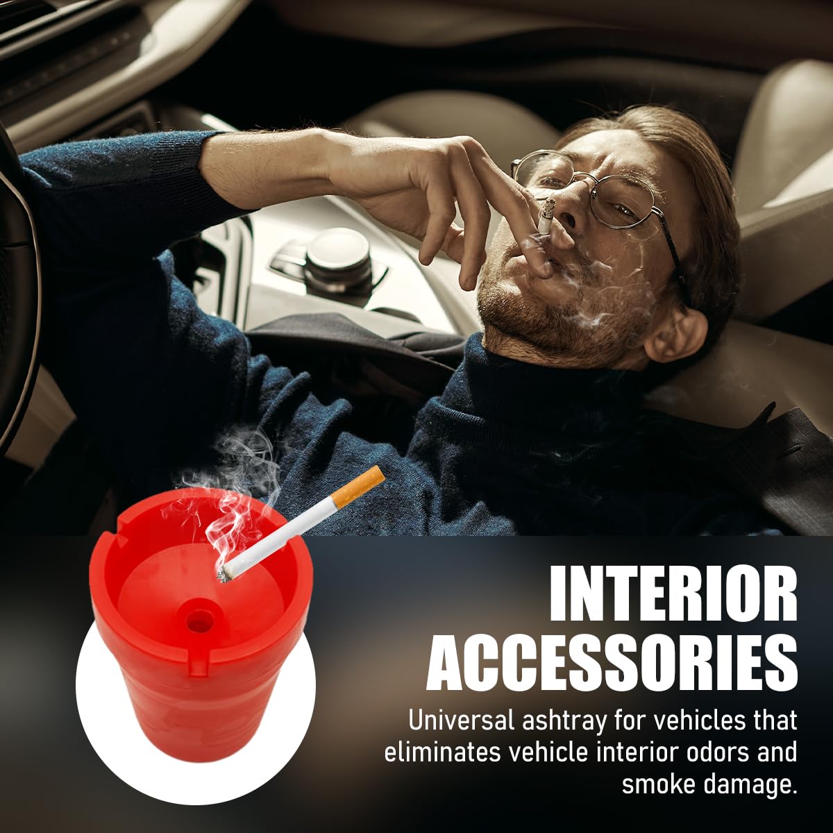 Cendrier de voiture Yourkar, cendrier automatique auto-extinguible sans fumée et anti-odeurs, mini poubelle à cigarettes portable pour la maison et le bureau, cendrier de voiture universel compatible avec la plupart des porte-gobelets (rouge)