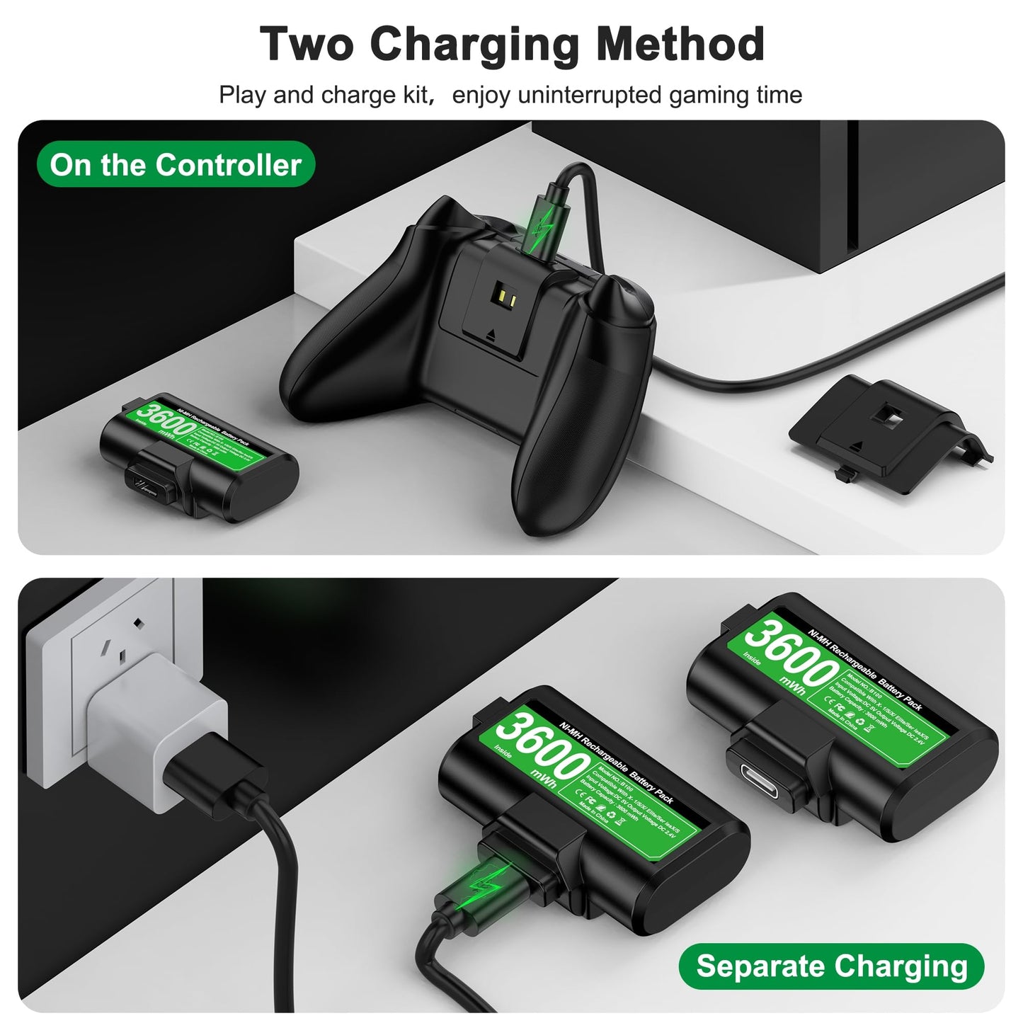 DINOSTRIKE Rechargeable Xbox Controller Battery Pack with 4 Back Covers and a USB C Charging Cable, 2x3600mWh Xbox One Controller Battery Play and Charger kit for Xbox Series X/S Remote