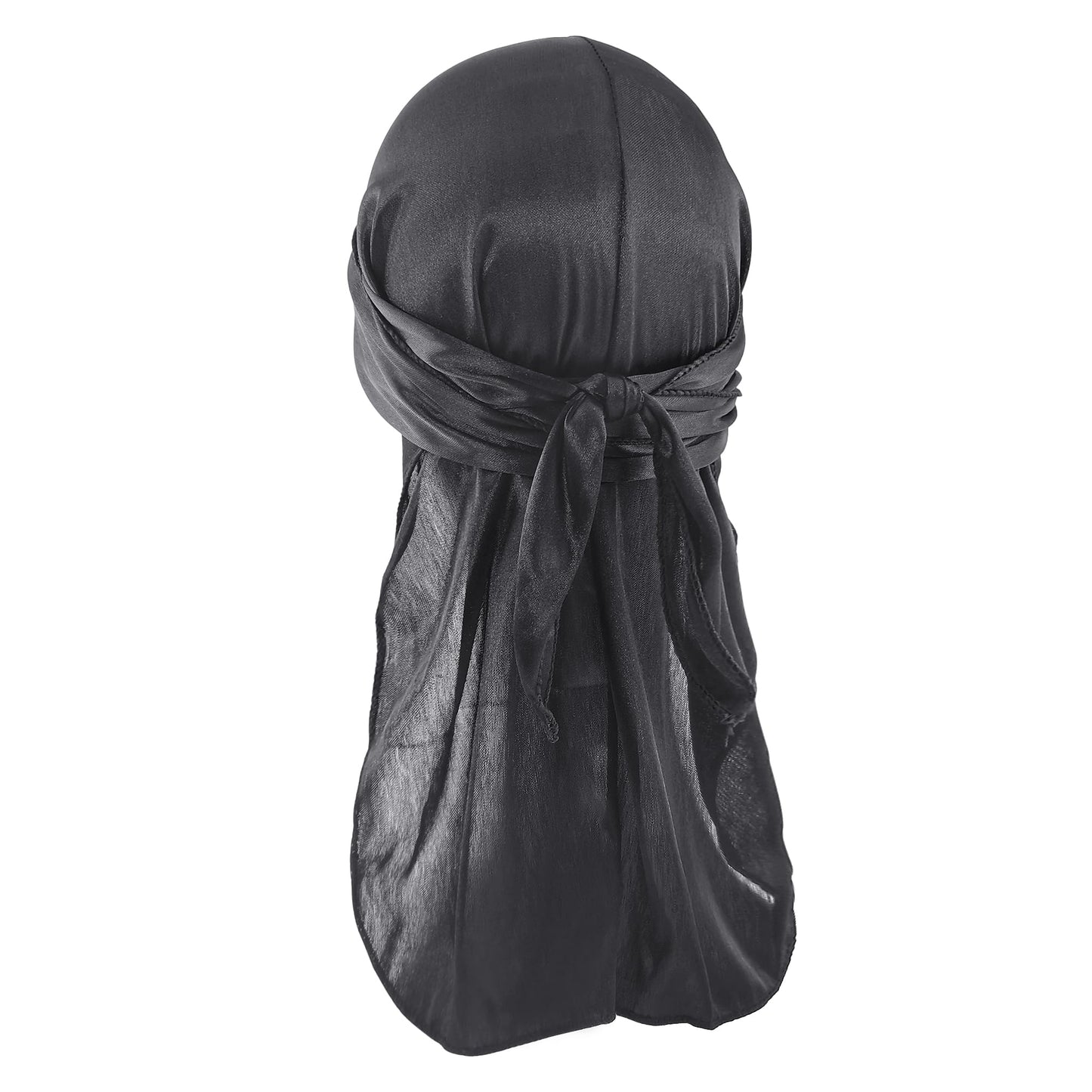 Medsuo Black Silky Durag Cap Head Wrap Ultra-Soft Breathable Wrinkle Free Satin Durag for 360 Waves, Braids, Locs, Wide Long Tail Doo Rag Premium Silk Du Rag for Men and Women