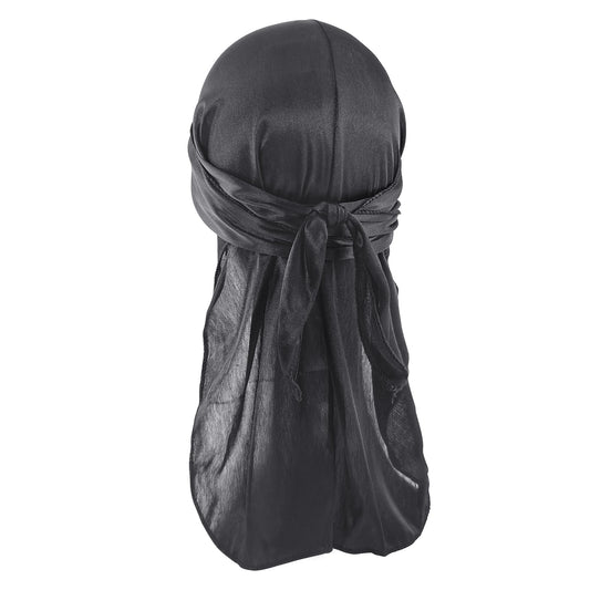 Medsuo Black Silky Durag Cap Head Wrap Ultra-Doux Respirant Sans Plis Satin Durag pour 360 Waves, Tresses, Locs, Large Longue Queue Doo Rag Premium Silk Du Rag pour Hommes et Femmes