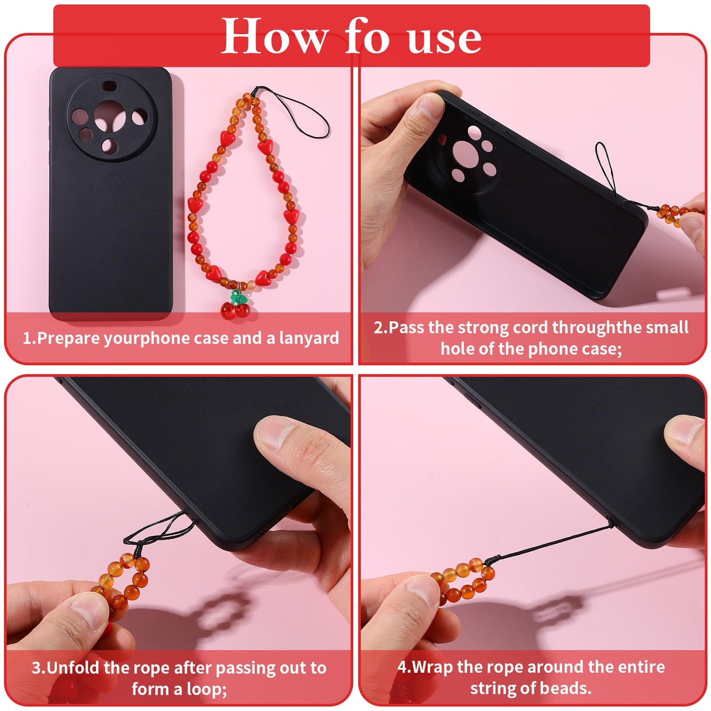 YUXIANLB Phone Charms Strap 1PC Beaded Phone Wrist Strap Universal Cell Phone Lanyard Wrist Chain Cherry Cellphone Lanyard Handmade Phone Cases Accessories For Women Phone Cases Camera Pendant Decor