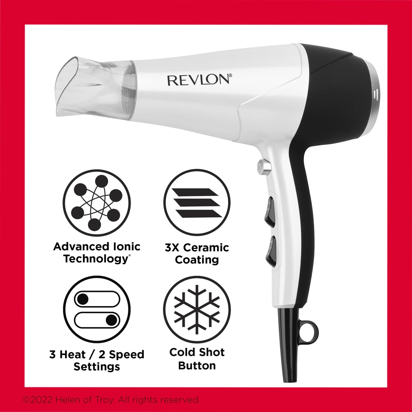 REVLON Volume Booster, Hair Dryer with Curl Enhancing Diffuser | Increase Volume, Decrease Frizz and Damage, Fast Drying, 1875 Watts (White)