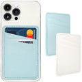 Card Holder for Phone Case, Phone Card Holder Leather, Dual Pocket Phone Wallet Stick On for iPhone, Android Cell Phone - White Blue