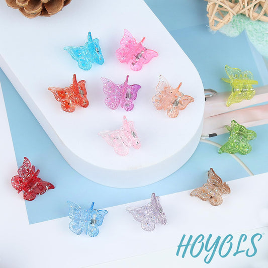 Hoyols Glitter Butterfly Hair Clips, 90s Y2K Sparkle Accessories for Girls Women Toddlers, Cute Small Jaw Claws, Assorted 12 Colors, 48 Pcs (Sparkle Candy)